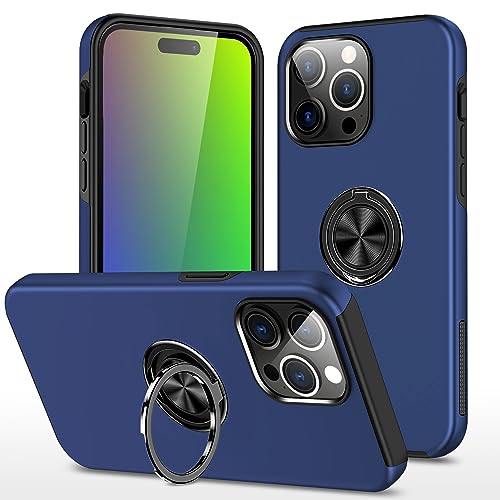EYZUTAK Case for iPhone 15 Pro, 360 Degree Rotation Magnetic Metal Finger Ring Holder Magnet Car Holder Inner Silicone with Camera Protection Glossy Anti-drop Hard Cover - Blue