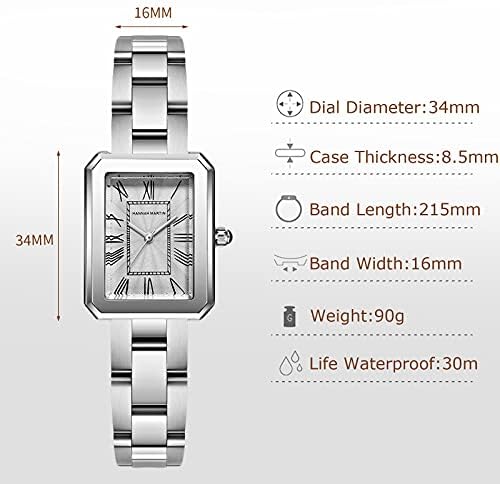 rorios Women's Watches Waterproof Analogue Quartz Watch with Stainless Steel Strap Fashion Square Ladies Watch Elegate Dress Watch for Girls Women