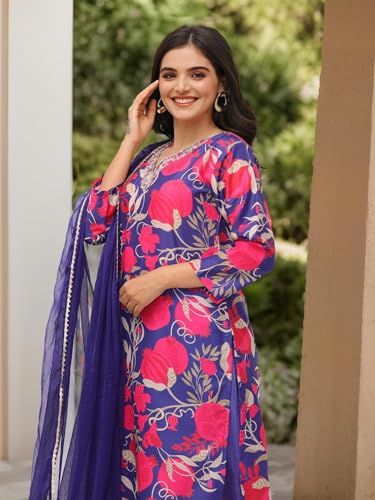 Image of ishin Women Floral printed staight kurta with pants and dupatta