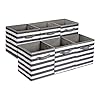 Amazon Basics Cube Organizer Storage Bins Handles, Collapsible Fabric, Pack of 6, 10.5″x10.5″x11″, White/ Light Grey Stripe