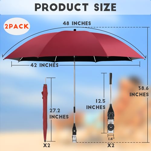 NBtoUS 2-Piece Beach Umbrella with 360 Adjustable, UPF 50+ Sun Protection, Ideal for Beach, Camping, Sand, Yard (Wine Red, No Chair Included) - Image 2