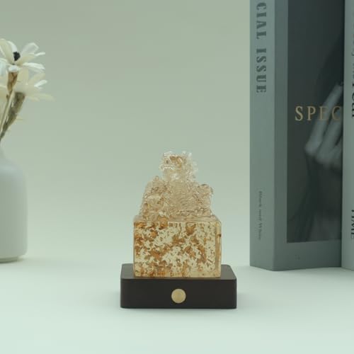 Estatua Dragón Chino con Luz en Resina y Base de Madera miniatura 3