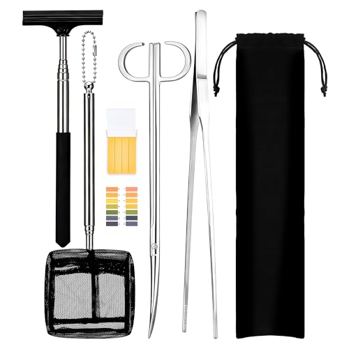 TranRantic 6 en 1 Aquarium Kit Outil, Acier Inoxydable Pince, Ciseau et Épuisette Aquarium, Accessoires Aquariums pour Élagage d'herbe d'eau dans Réservoir...