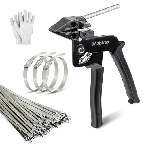 Heavy Duty Banding Strapping kit Contain 100Pcs 0.18"x 11.8" 304 Stainless Steel Zip Ties Self-Locking &amp; Tensioner with Cutter Tool Glove