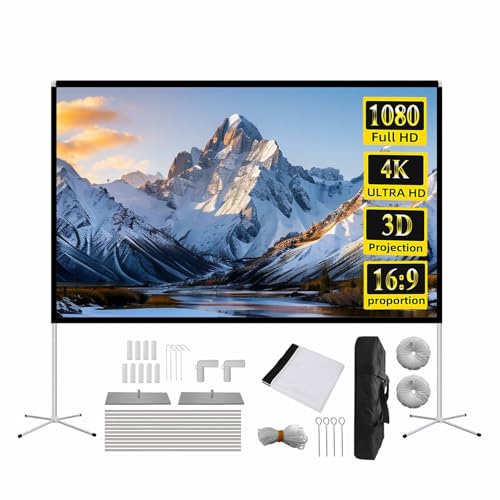 Pantalla de proyector al aire libre 16:9 con soporte y bolsa de transporte, pantalla portátil antiarrugas 4K 3D para noche de cine en el patio trasero (60in/16:9) miniatura 1