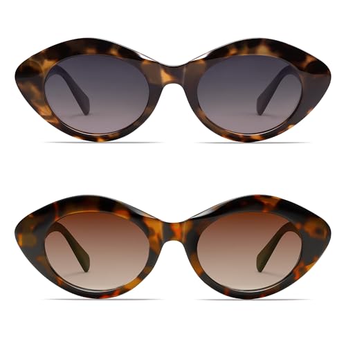 Image of VANLINKER Polarized Trendy Thick Oval Round Sunglasses for Women Retro Shades VL9825
