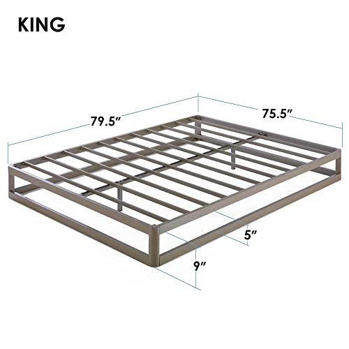 Mellow 9" Metal Platform Bed Frame W/Heavy Duty Steel Slat Mattress Foundation (No Box Spring Needed), King, Gray #TOP1