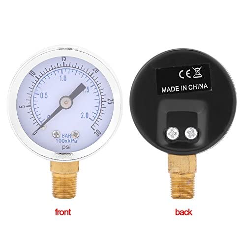 Manometro Pressione Aria 0-30 psi 0-2 bar Scala Doppia con Filetto 1/8 BSPT per Idraulica Compressori Acqua