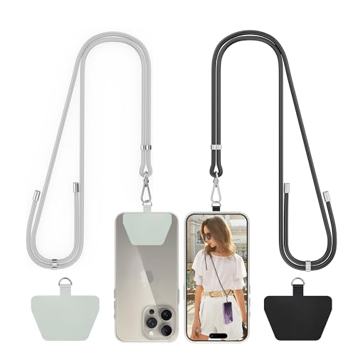 2 Pack Phone Lanyard, SHANSHUI Nylon Cell Phone Lanyard Tether Pads for All Mobile Phones - Black Grey