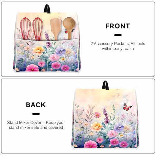 Image of 4.5 qt and All 5 qt Kitchen stand mixer Dust Cover, Kitchen Appliance Protective Covers with Top Handle and Pocket, Colorful flowers