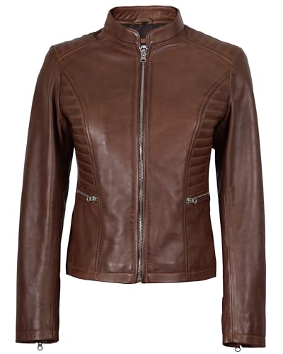fjackets Leather Jacket Women - Cafe Racer Style Real Lambskin Womens Leather Jackets Stylish Stand Collar Leather Jackets3