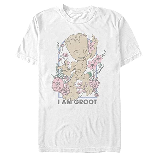 T-shirt imprimé Groot Floral Marvel blanc pour homme manches courtes coupe décontractée