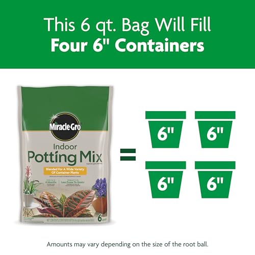 Miracle-Gro Indoor Potting Mix, Blended for a Variety of Houseplants, Feeds for up to 6 Months, 6 qt., 3-Pack