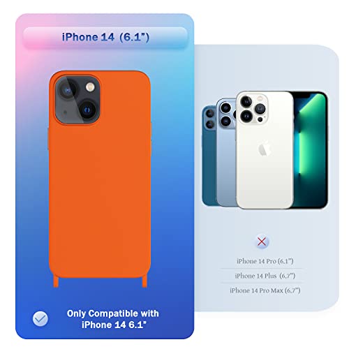 Image of Compatible with iPhone 14 Case with Lanyard Crossbody iPhone Case with Strap Adjustable Shockproof Drop Protection Silicone Phone Cover for iPhone 14 6.1'' Neon Orange (Q6247-01)