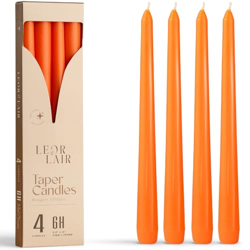 Leor & Lair Orange Taper Candles 4 Pack 10 Inch Unscented