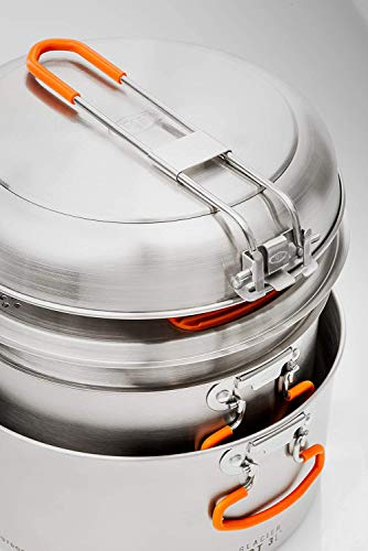 Gsi Outdoors Glacier Stainless Steel Base Camper - Medium - 3 Pieces Cookset - Compact, & Durable Pot Pan For Camping #TOP5