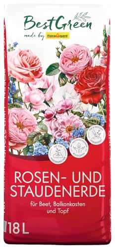 BestGreen Rosen- & Staudenerde 18 L – torfreduzierte Pflanzerde mit lockerer, nährstoffreicher Struktur für Rosen, Stauden & mehrjährige Beetpflanzen – fördert kräftige Wurzeln & üppige Blüte