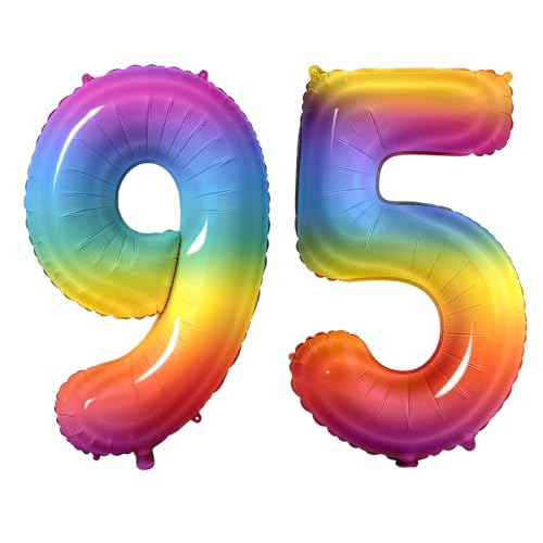 Number 95 Balloons for 95th Birthday Party Decorations, 0-100 Large No.95 Balloons for Women Men and Grandpa Grandma, 40 Inch Rainbow Foil Helium Balloon for 95 Year Old Anniversary Decorations