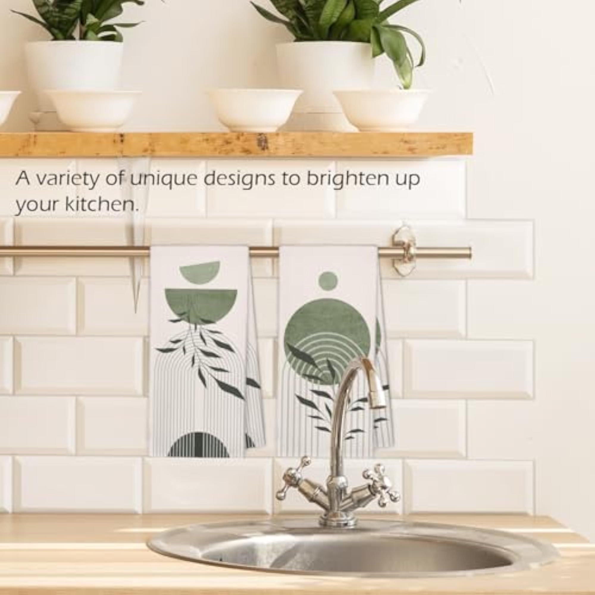 Boho Sage Green Kitchen Towels, Mid Century Modern Decor