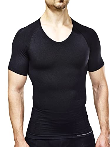STRAMMERMAX Performance® Compression T-Shirt | Herren | Deep V-Neck | Shapewear, kühlendes High Tech Gewebe (XL/XXL, Schwarz) Cover