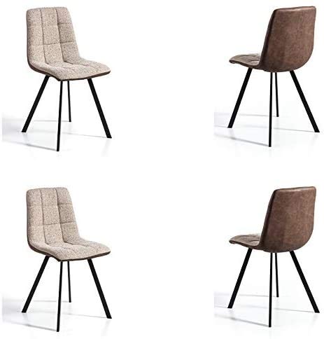 MOMMAHOME® Set 4 Sillas Comedor, Salón, Estilo Industrial Comedor Salón CocinaColor Beige Marron, Sillas de Cuero sintético y Tela, Wayne Medidas 46 x 54 x 89 cm