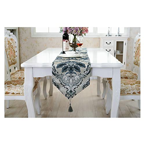 Chemin de table fleurs vintage bleu pour vos repas de fête de 33x210 cm