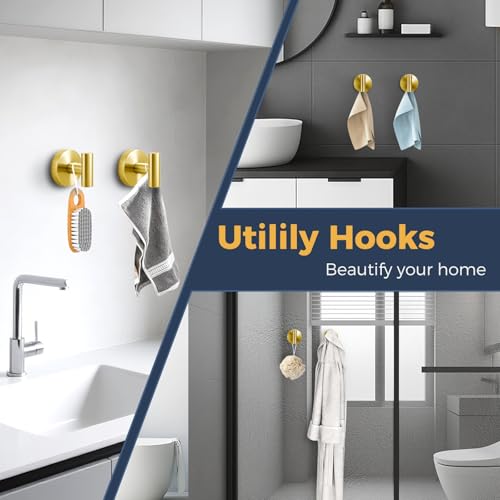 Image of Heavy Duty Suction Cup Hooks for Glass Window,Tile,Mirror,Removable Shower Hooks for Inside Shower,Metal Towel Hooks for Bathroom,4 Pack(Gold)