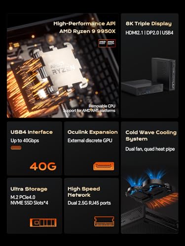 Image of MINISFORUM Mini Workstation MS-A1 Barebone with AMD Ryzen 9 9950X (Zen 5, 16 cores /32 Threads, up to 5.7 GHz) Mini PC, OCuLink, Dual 2.5G LAN, 4x M.2 PCIe, HDMI /DP /USB-C, Without RAM /SSD