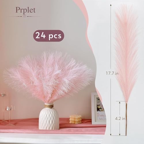 Image of Faux Pampas Grass - 24 Pcs Small Artificial Flowers for Living Room Home Office and Wedding Decoration (Pink)