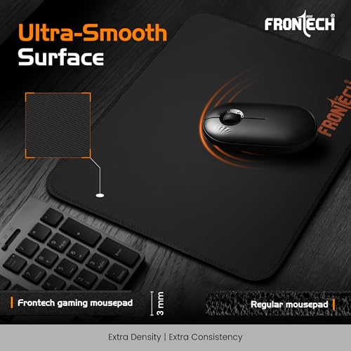 Image of FRONTECH Premium Computer Mouse Pad - 260mm x 210mm x 3mm | Anti-Slip Rubber Base | Water-Resistant | Micro-Textured Surface with Stitched Edges (MSP-0061 ORG)