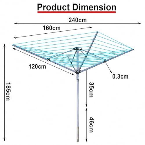 Rightclick 60m Heavy Duty Rotary Washing Line - Outdoor Clothes Dryer with Spike & Cover - Retractable Laundry Airer - Spacious Drying Solution - Image 7