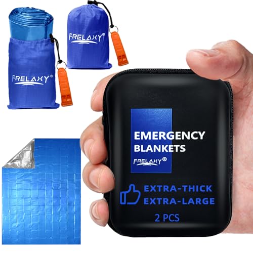 Frelaxy Emergency Blanket 2-Pack/4-Pack, Extra-Thick Extra-Large Space Blankets with Whistles...