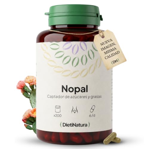 Dieti Natura 200 Cápsulas de Nopal - Captador de Grasas y Azúcares para Control de Peso - Nopal para la Saciedad y Equilibrio Metabólico - Natural para Apoyo Digestivo y Salud Cardiovascular