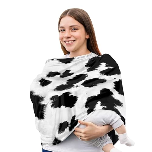 Image of Forchrinse Black and White Cow Print Nursing Cover Breastfeeding Scarf Soft Car Seat Cover for Babies Girls Infant Carseat Multi-Use Cover
