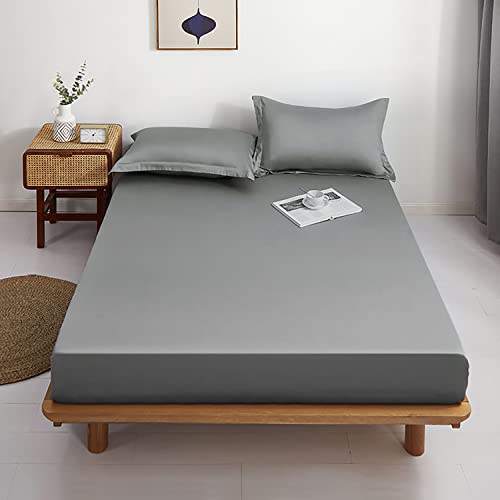 Lirex European Single Fitted Sheets 90x200,100% Cotton 300 Thread Count Soft Breathable Deep Pocket up to 12" / 30cm,Dark Grey - Image 3