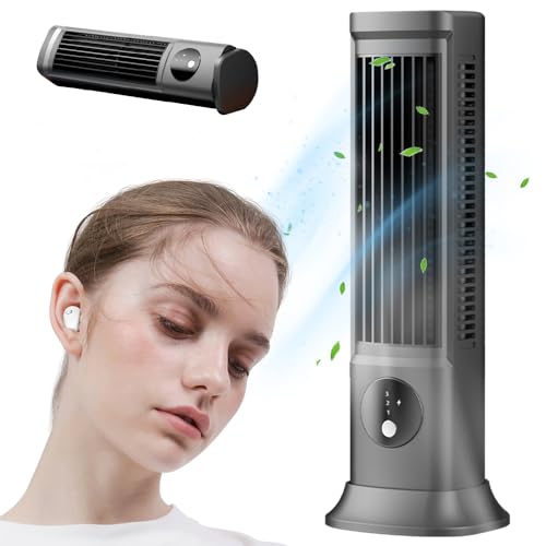 YOGONEV Ventilador de la Torre Mini, Sin Aspas para Escritorio con 3 Velocidades,Ventilador de Torre Aire Frio para Oficinas y Dormitorios,Portátil y Compacto