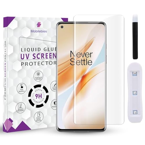 Image of Premium HD+ UV Tempered Glass Screen Protector For Oneplus 8 (6.55 Inch, Pack of 1) Full Adhesive UV Curved Screen Protector Case Friendly HD Clarity with installation kit