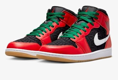 Air Jordan 1 Mid SE Men's Shoes Black/White/Malachite/Fire Red Size 14