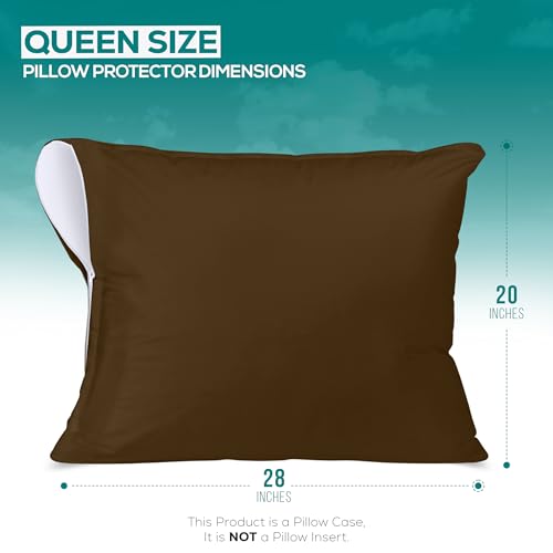 Image of Utopia Bedding Premium 100% Waterproof Pillow Protectors with Zipper Queen Size (Set of 2), Bed Bug and Dust Mite Proof Zippered Pillow Covers, Pillow Encasement Cases, Mocha