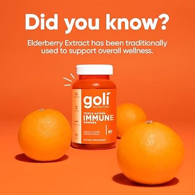 Goli Triple Action Immune Gummies with Vitamin C, D, Zinc - Elderberry Extract, Echinacea, Turmeric, Ginger - Vegan, Non-GMO, Gluten-Free - 120 Count (Pack of 2)