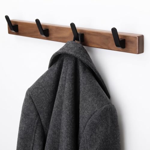 IURRDOP Coat Rack Wall Mount: 17' Wood Coat Hanger - 4 Coat Hooks