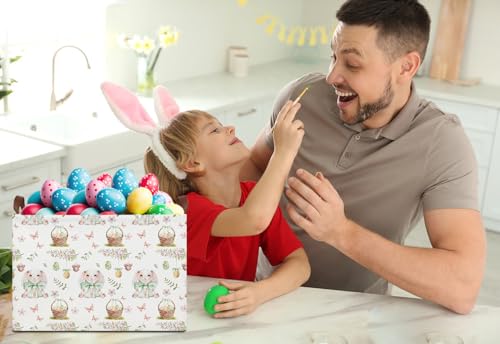 Image of Rectangle Easter Bunny Basket Empty,Gift Basket, Room Decor,Waterproof Storage Bin, Books Box(Easter Bunny)