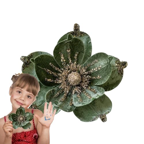 Acunny s de Magnolia artificiales de Navidad, decoración de Navidad en forma de Magnolia | Adorno de Navidad artificial con lentejuelas | Magnolia falsa con lentejuelas para decoración de
