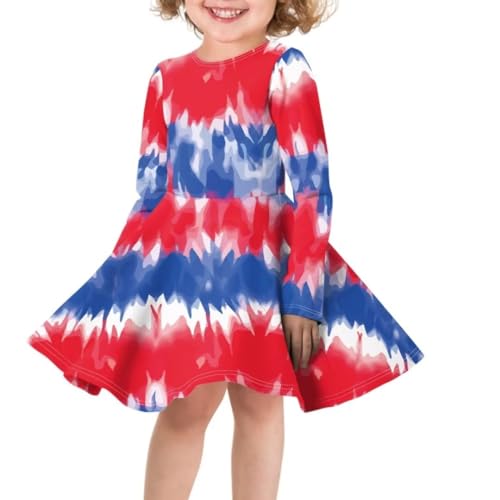 Girls Midi Dresses Cute Graphic Long Sleeve Round Neck Casual Swing A-Line Party Dress3