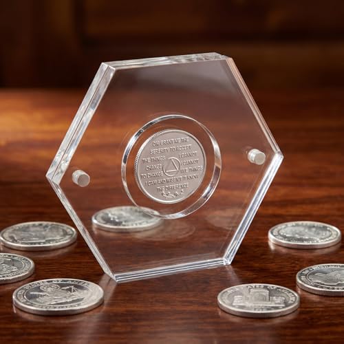 Novabright 2 Pack Acrylic Challenge Coin Display Holder Case Magnetic Hexagon Capsule Fits 1.75'' Coins, Clear Protector Sleeves Desktop Stand for Police Firefighter Collectors — view 4