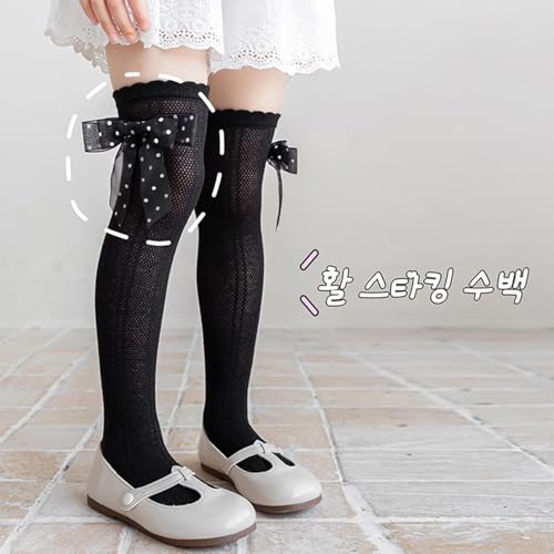 Soft & Breathable Girls Over Knee length Socks Cotton Lace Ruffle Bowknot Tube Stockings for Sweet Charm4
