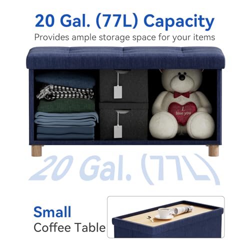 Image of BRIAN & DANY 30 Inches Folding Storage Ottoman Bench, Ottoman with Storage Bench for Bedroom, Living Room, Entryway, Foot Rest with Legs, Blue