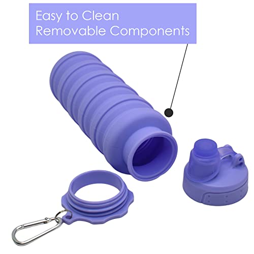 Image of Kiditos Expandable Silicone Sipper Water Bottle, Foldable Bottle for Kids for Sports, Trekking, Cycling, Gym, School Water Bottle with Snap Hook, Purple