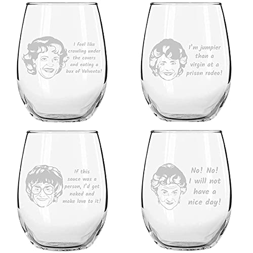Golden Girls Inspired Stemless Wine Glass Set Of 4 (15 Oz)- Usa Made-Funny Novelty Glasses For Party, Event, Girls Night-Gift For Mom, Women Best Friend- Fun Drinking For Bachelorette Parties #TOP17