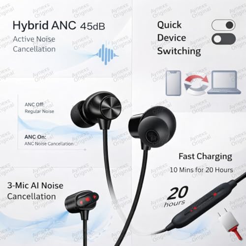 Image of Compatible with OnePlus Bullets Wireless Z3 Bluetooth Neckband with 12.4mm Bass Drivers, AI Noise Cancellation, 3D Spatial Audio, Fast Charging (Black)